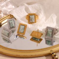 Basic Vintage Style Classic Style Geometric Stainless Steel Plating Inlay Natural Stone 18k Gold Plated Rings Earrings main image 1
