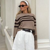 Women's Sweater Long Sleeve Sweaters & Cardigans Casual Simple Style Stripe main image 6