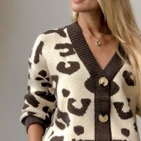 Women's Cardigan Long Sleeve Sweaters & Cardigans Contrast Binding Casual Leopard main image 5