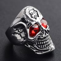 Punk Skull 304 Stainless Steel Inlay Rhinestones 18K Gold Plated Men's Rings main image 3