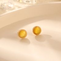 1 Pair Hip-Hop Retro Round Inlay 304 Stainless Steel Opal 18K Gold Plated Ear Studs main image 1