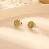 1 Pair Hip-Hop Retro Round Inlay 304 Stainless Steel Opal 18K Gold Plated Ear Studs main image 4