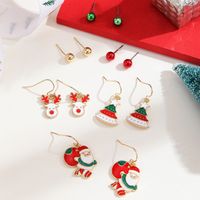 6 Pairs Christmas Santa Claus Plating Alloy Gold Plated Drop Earrings main image 5