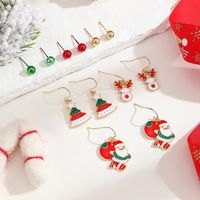 6 Pairs Christmas Santa Claus Plating Alloy Gold Plated Drop Earrings main image 4