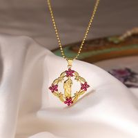 Simple Style Commute Flower Copper Plating Inlay Zircon 18k Gold Plated Pendant Necklace sku image 3