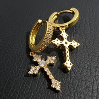 1 Pair Hip-hop Streetwear Cross Inlay Copper Zircon Drop Earrings main image 3