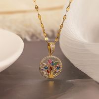 Simple Style Commute Tree Copper Plating Inlay Zircon 18k Gold Plated Pendant Necklace sku image 1