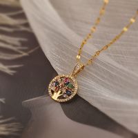 Simple Style Commute Tree Copper Plating Inlay Zircon 18k Gold Plated Pendant Necklace main image 3