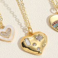 Simple Style Heart Shape Copper Plating Inlay Zircon 14k Gold Plated Pendant Necklace sku image 4