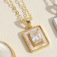 Cute Simple Style Square Copper Plating Chain Shell Zircon 14k Gold Plated White Gold Plated Pendant Necklace main image 5