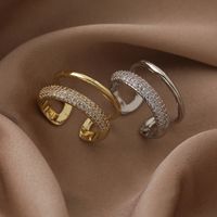 Einfacher Stil Einfarbig Kupfer Weißgold Plattiert Vergoldet Zirkon Offener Ring In Masse main image 1