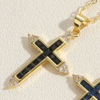 Vintage-stil Einfacher Stil Kreuzen Kupfer Überzug Inlay Zirkon 14 Karat Vergoldet Halskette Mit Anhänger sku image 2