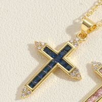 Vintage Style Simple Style Cross Copper Plating Inlay Zircon 14k Gold Plated Pendant Necklace sku image 5