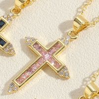 Vintage-stil Einfacher Stil Kreuzen Kupfer Überzug Inlay Zirkon 14 Karat Vergoldet Halskette Mit Anhänger main image 9