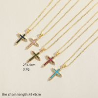 Vintage Style Simple Style Cross Copper Plating Inlay Zircon 14k Gold Plated Pendant Necklace main image 4