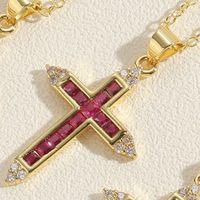 Vintage Style Simple Style Cross Copper Plating Inlay Zircon 14k Gold Plated Pendant Necklace sku image 4