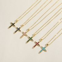 Vintage Style Simple Style Cross Copper Plating Inlay Zircon 14k Gold Plated Pendant Necklace main image 3