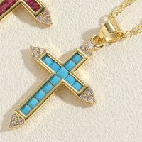 Vintage Style Simple Style Cross Copper Plating Inlay Zircon 14k Gold Plated Pendant Necklace sku image 1