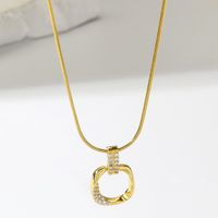 Wholesale Simple Style Square Stainless Steel Plating Inlay Gold Plated Zircon Pendant Necklace sku image 1