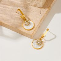 1 Pair Simple Style Round Plating Inlay 304 Stainless Steel Rhinestones 18K Gold Plated Drop Earrings main image 2