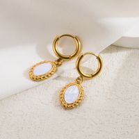1 Pair Retro Oval Plating Stainless Steel 18k Gold Plated Drop Earrings main image 3