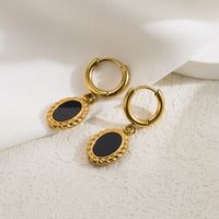 1 Pair Retro Oval Plating Stainless Steel 18k Gold Plated Drop Earrings main image 2