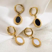1 Pair Retro Oval Plating Stainless Steel 18k Gold Plated Drop Earrings main image 1