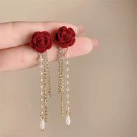 1 Paire Style Simple Style Classique Fleur Incruster Flocage Strass Perle Boucles D'oreilles main image 6