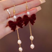 1 Pair Simple Style Classic Style Flower Inlay Flocking Rhinestones Pearl Drop Earrings main image 5