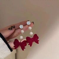 1 Pair Simple Style Classic Style Flower Inlay Flocking Rhinestones Pearl Drop Earrings main image 3