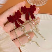 1 Pair Simple Style Classic Style Flower Inlay Flocking Rhinestones Pearl Drop Earrings sku image 7