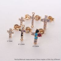 1 Pair Ig Style Korean Style Cross Plating Inlay Copper Zircon Gold Plated Ear Studs main image 4