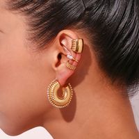 1 Pair Simple Style Classic Style Solid Color Plating Inlay Stainless Steel Rhinestones 18k Gold Plated Ear Studs main image 3