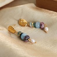 1 Pair Casual Simple Style Round Plating Agate Titanium Steel 18k Gold Plated Dangling Earrings main image 4