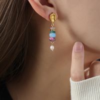 1 Pair Casual Simple Style Round Plating Agate Titanium Steel 18k Gold Plated Dangling Earrings main image 8