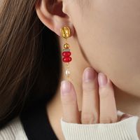 1 Pair Casual Simple Style Round Plating Agate Titanium Steel 18k Gold Plated Dangling Earrings main image 7