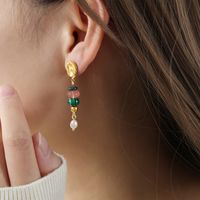 1 Pair Casual Simple Style Round Plating Agate Titanium Steel 18k Gold Plated Dangling Earrings main image 9