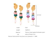 1 Pair Casual Simple Style Round Plating Agate Titanium Steel 18k Gold Plated Dangling Earrings main image 3