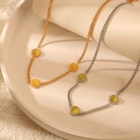 304 Stainless Steel 18K Gold Plated Hip-Hop Retro Inlay Round Opal Necklace main image 5