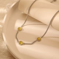 304 Stainless Steel 18K Gold Plated Hip-Hop Retro Inlay Round Opal Necklace main image 1