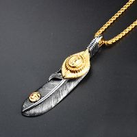 Retro Feather 304 Stainless Steel Plating 18K Gold Plated Men's main image 3