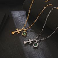 Simple Style Commute Cross 304 Stainless Steel Inlay Rhinestones 18K Gold Plated Women's Pendant Necklace main image 5