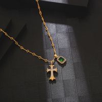 Simple Style Commute Cross 304 Stainless Steel Inlay Rhinestones 18K Gold Plated Women's Pendant Necklace main image 3