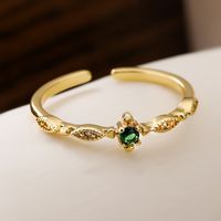 Simple Style Color Block Copper Plating Inlay Zircon 18k Gold Plated Open Rings sku image 1