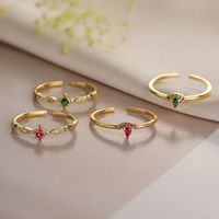 Simple Style Color Block Copper Plating Inlay Zircon 18k Gold Plated Open Rings main image 1