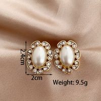 Wholesale Jewelry Classical Retro Sweet Oval Alloy Zircon Gold Plated Plating Inlay Ear Studs sku image 1
