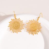1 Pair Retro Simple Style Round Peacock Leaves Plating 201 Stainless Steel 18K Gold Plated Drop Earrings main image 9