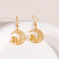 1 Pair Retro Simple Style Round Peacock Leaves Plating 201 Stainless Steel 18K Gold Plated Drop Earrings main image 7