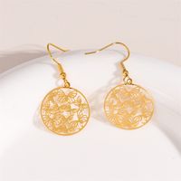 1 Pair Retro Simple Style Round Peacock Leaves Plating 201 Stainless Steel 18K Gold Plated Drop Earrings main image 8