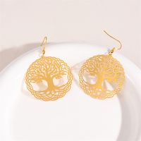 1 Pair Retro Simple Style Round Peacock Leaves Plating 201 Stainless Steel 18K Gold Plated Drop Earrings main image 4